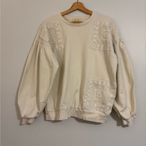 Farmers Market Tops - Cream Crochet Lace Patch Sweatshirt